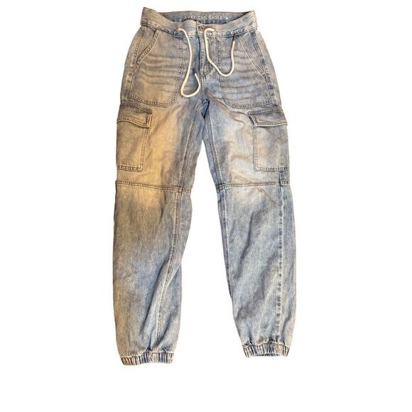 American Eagle Outfitters Denim - American Eagle Chambray Cargo‎ Jean Joggers Grunge 90s Pants Punk Sz 0 Acid wash